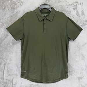 BYLT Premium Basics Lux Polo Mens Large Olive Green Short Sleeve Stretch Shirt